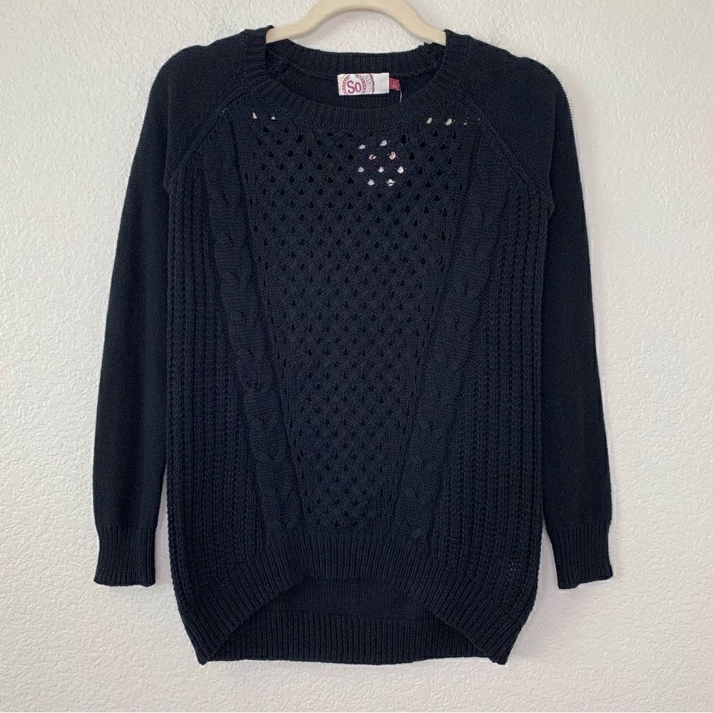 NWT SO Kohl’s Black Cable Knit Black Long Sleeves Pullover Women’s Sweater